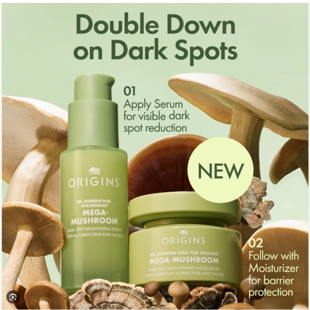 Origins mega mushroom dark spot brightening serum & moisturizer new with box